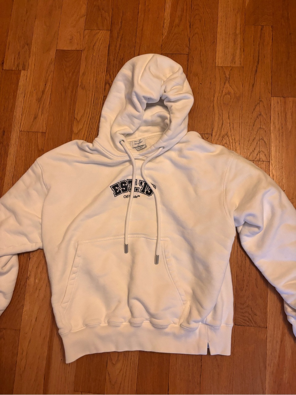 Off-White Cream Hoodie sweatshirt Pullover with Embroidered Chest Graphic